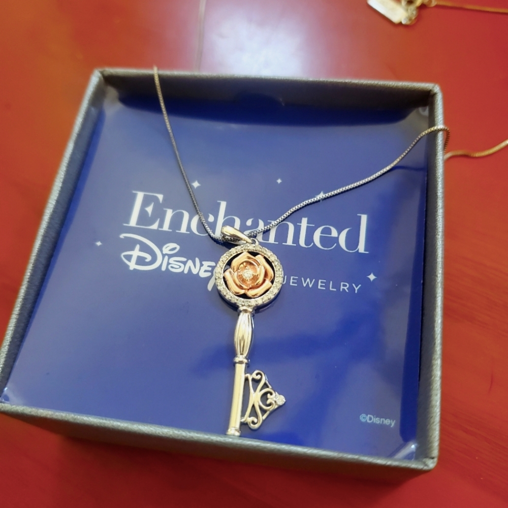 Zales Enchanted white and rose gold Belle necklace Beauty and the Beast